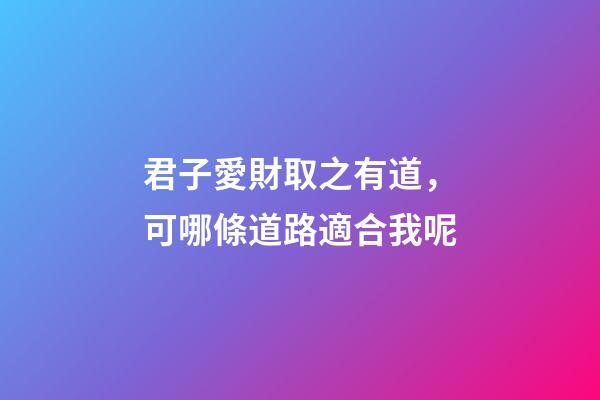 君子愛財取之有道，可哪條道路適合我呢?