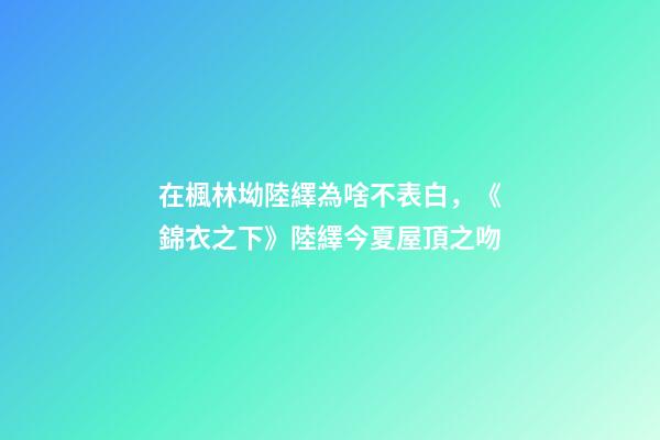 在楓林坳陸繹為啥不表白，《錦衣之下》陸繹今夏屋頂之吻-第1張-觀點-玄機派