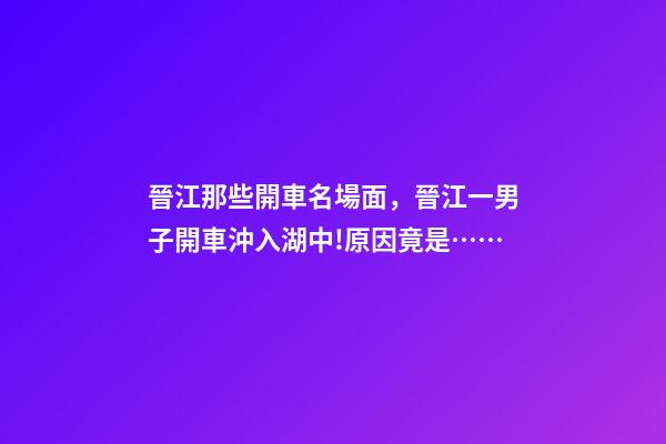晉江那些開車名場面，晉江一男子開車沖入湖中!原因竟是……-第1張-觀點-玄機派