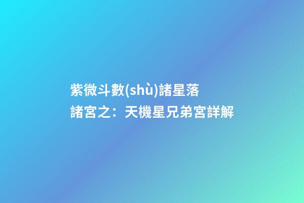 紫微斗數(shù)諸星落諸宮之：天機星兄弟宮詳解