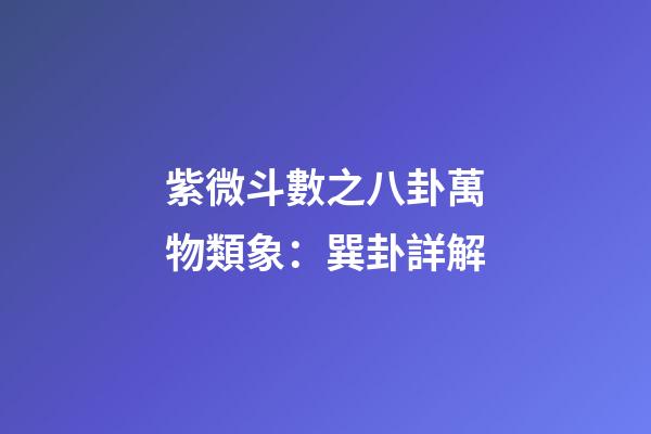 紫微斗數之八卦萬物類象：巽卦詳解