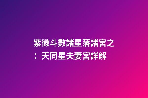 紫微斗數諸星落諸宮之：天同星夫妻宮詳解