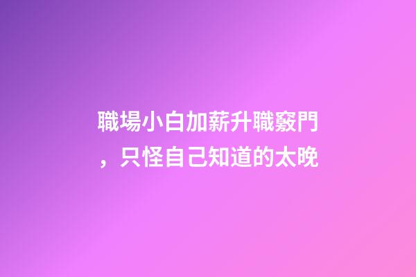 職場小白加薪升職竅門，只怪自己知道的太晚