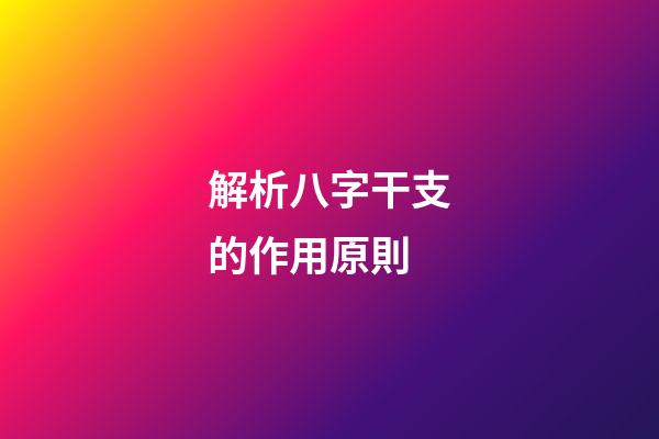 解析八字干支的作用原則