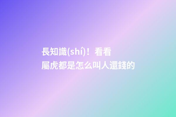 長知識(shí)！看看屬虎都是怎么叫人還錢的